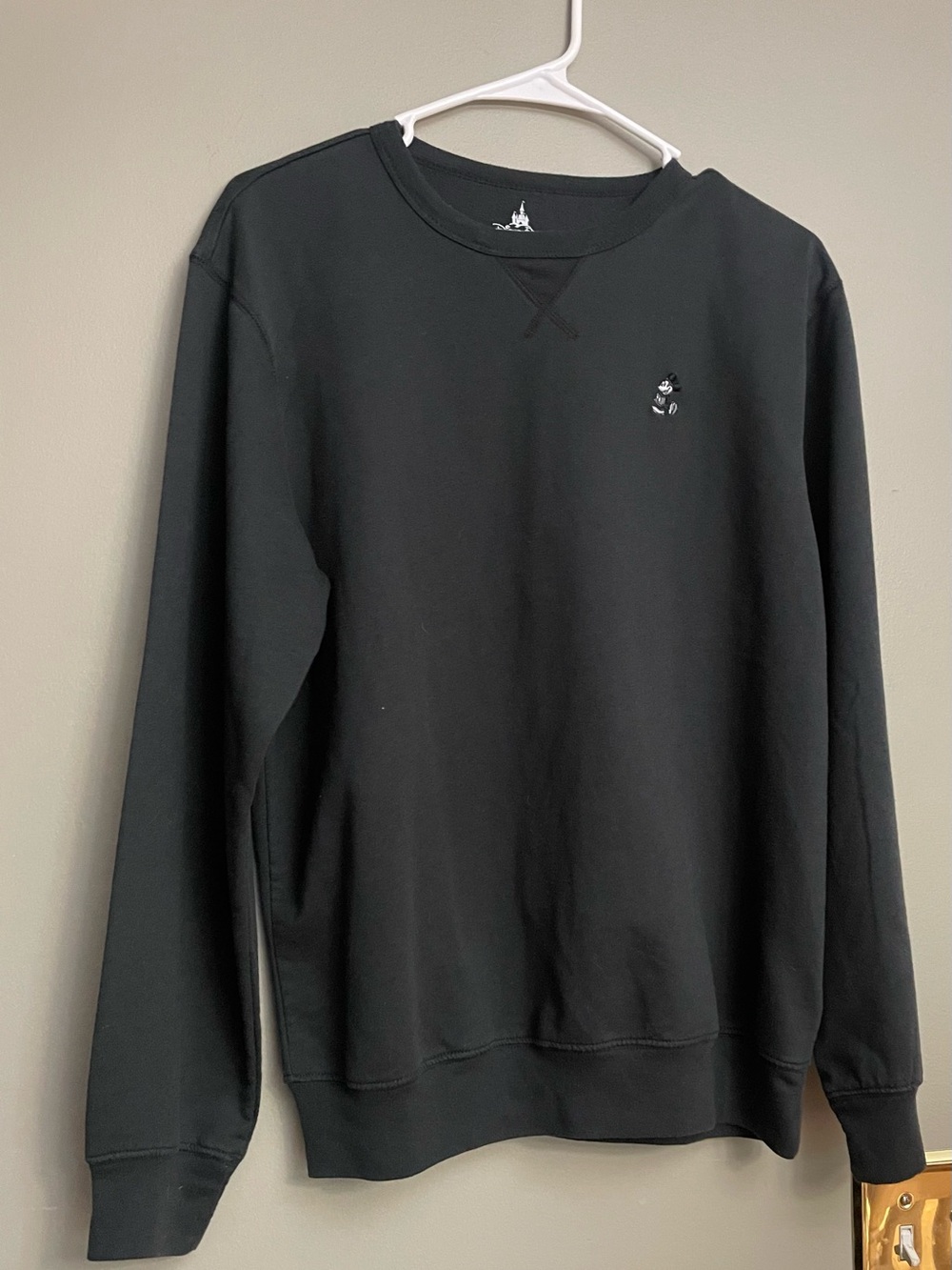 Disney Black Crewneck Sweatshirt with Small Mickey Embroidery